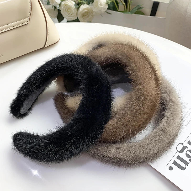 New Style Luxurious Real Mink Fur Band Female Real Mink Fur Headband Women Hair Genuine Fur Accessories Padded Winter Hair Hoop