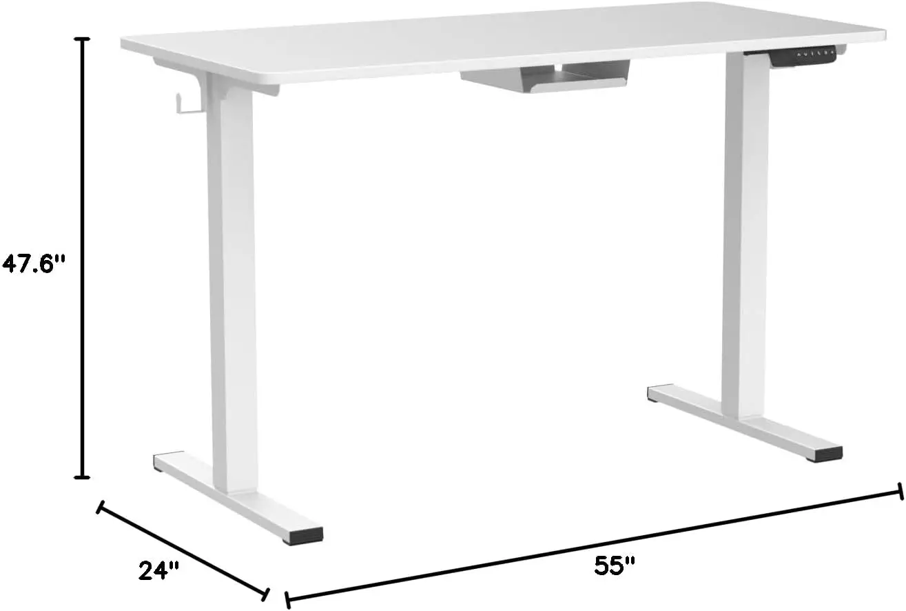 Electric Stand Up/ Standing Desk with 55 x 24 Splice Ergonomic Memory Controller Height Adjustable E150 (White Frame +