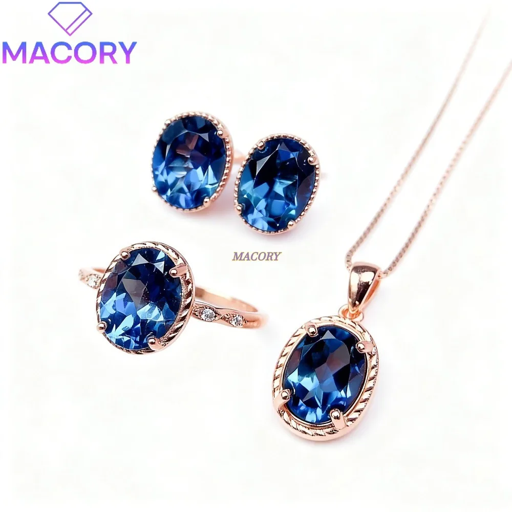 

Набор украшений из стерлингового серебра 925 пробы с натуральным топазом, изысканный комплект из трех предметов, роскошные украшения, элегантный и нежный праздничный подарок.