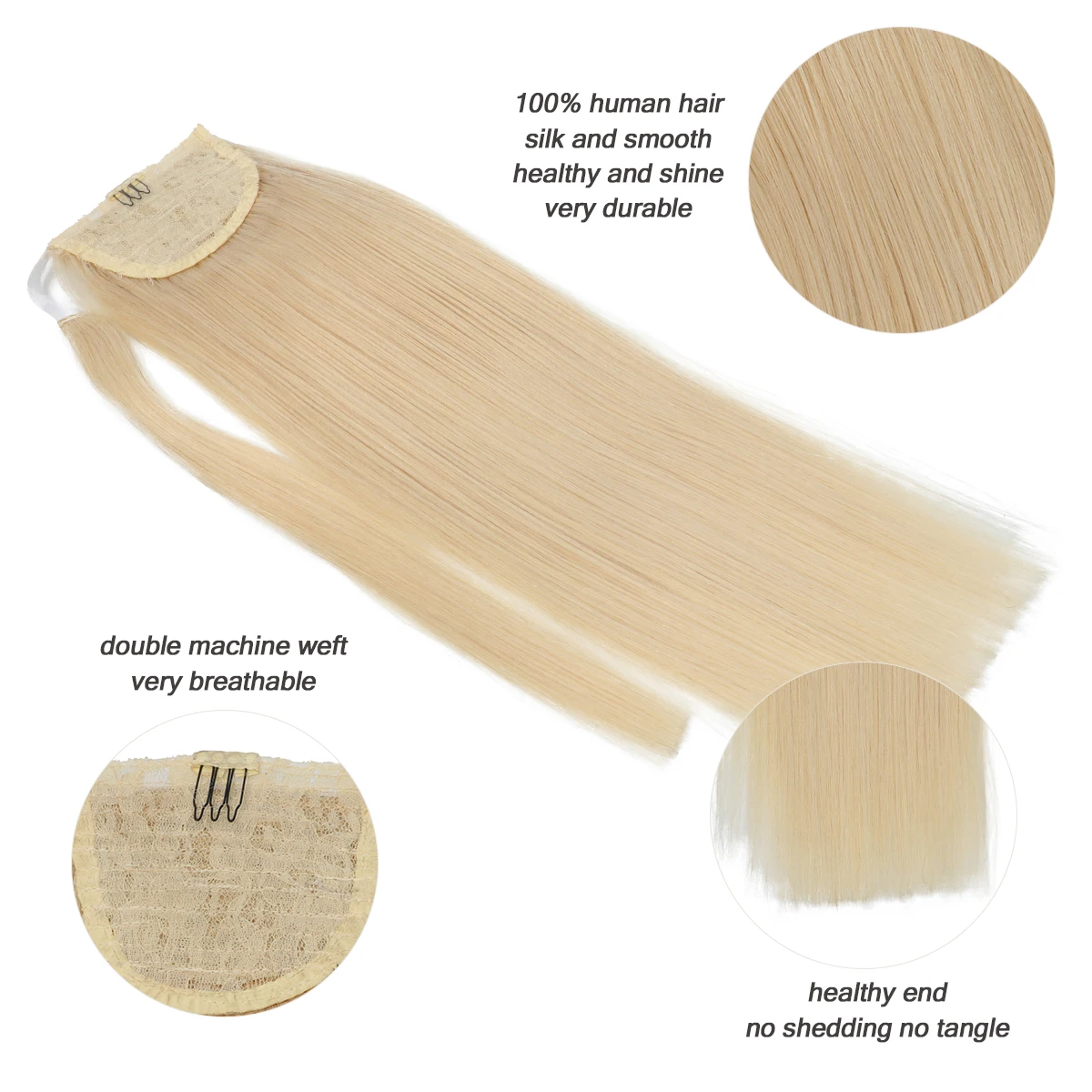 ポニーテール人毛ラップアラウンドスギナストレートブラジリアン100%レミー人毛ポニーテールエクステンション14-24インチ