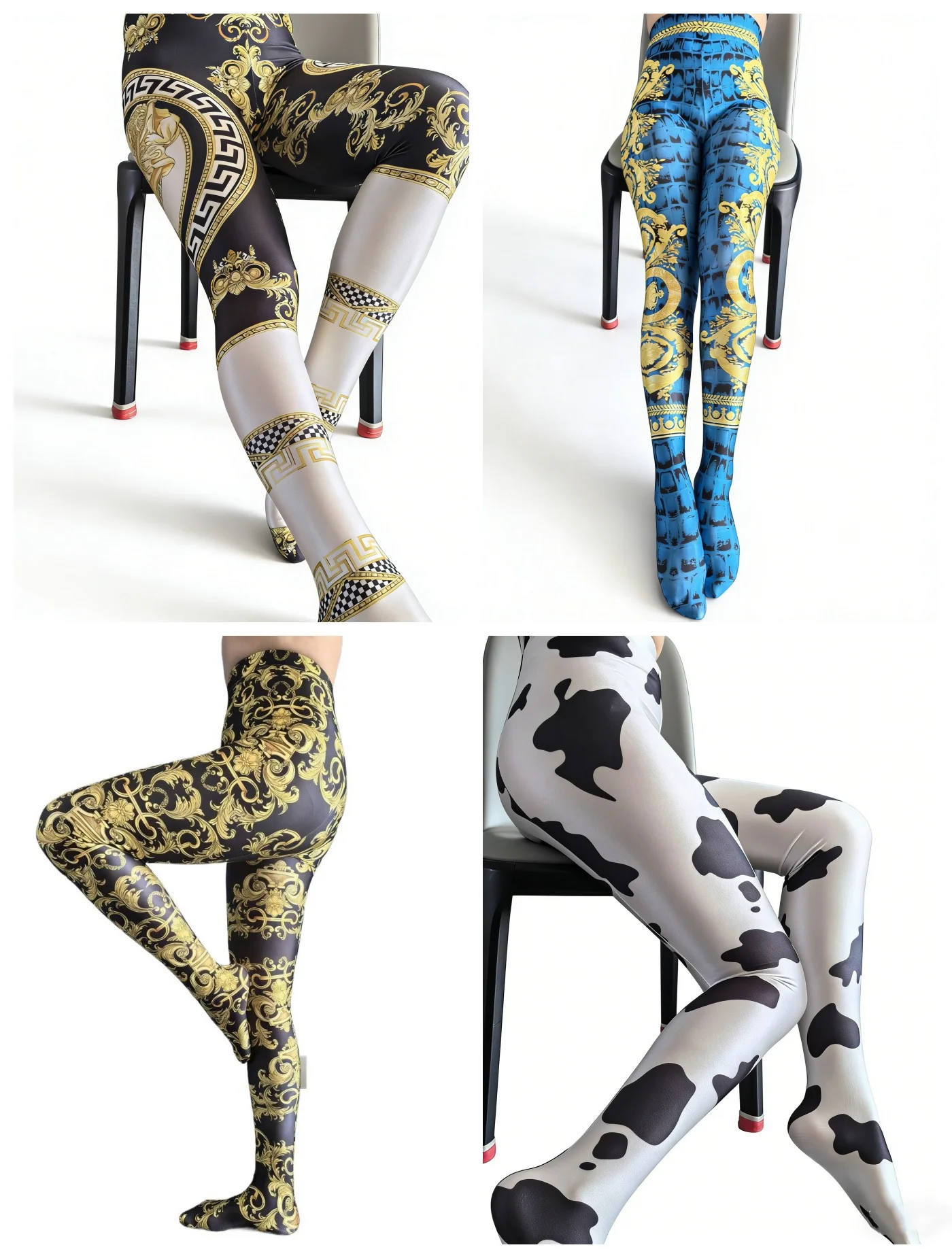 Plus Size blickdichte Strumpfhosen für Frauen, bedruckte Strumpfhosen, Leggings, unelastische Fitnesshose, hohe Taille, Sport, Workout, Bühne, sexy Strumpf
