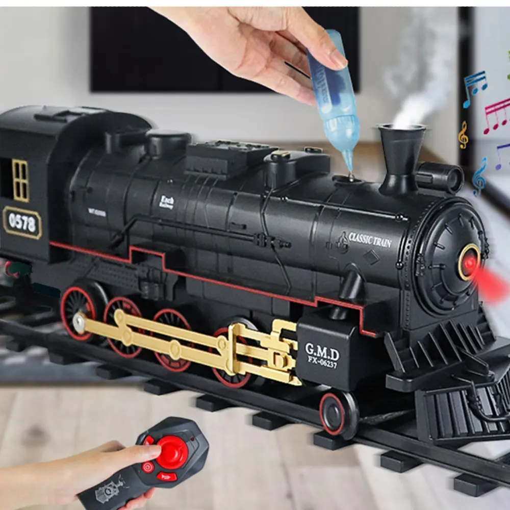Simulatie Klassieke stoomtrein Afstandsbediening Elektrisch Traploos Snelheid Roken Trein Kinderspeelgoed voor jongens Spoorweg