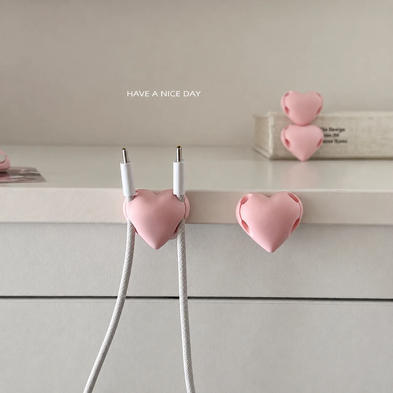 Heart Shape Double Slot Cable Clips, Self Adhesive Cord Management Holder, Desktop Wire Organizer Keeper for Charging Cables