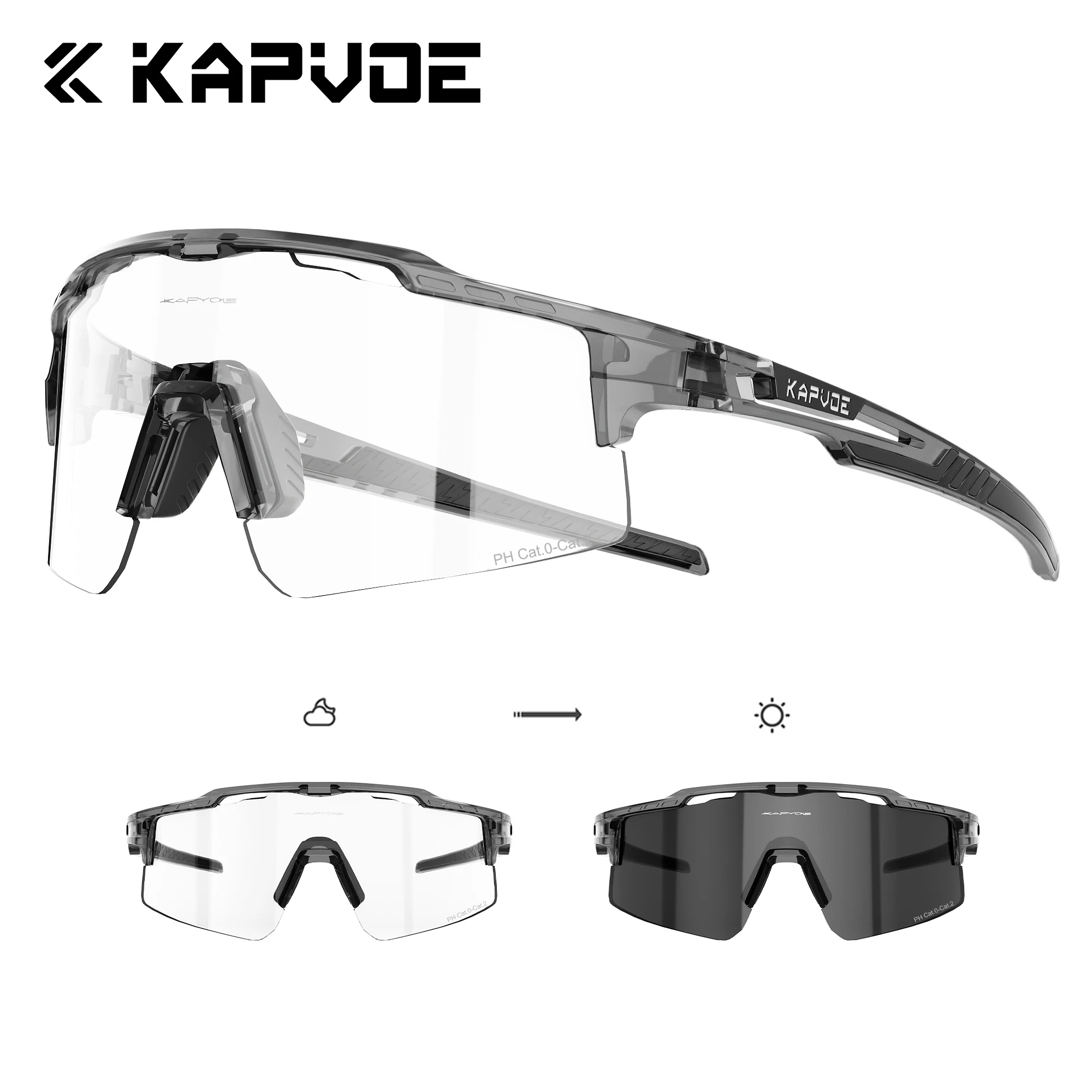 Kapvoe-Neue photochrome Sonnenbrille für Herren, Fahrradbrille, MTB, Damen, Sport, Geschwindigkeit, Straße, Mountainbike, Fahrrad, Zyklusbrille