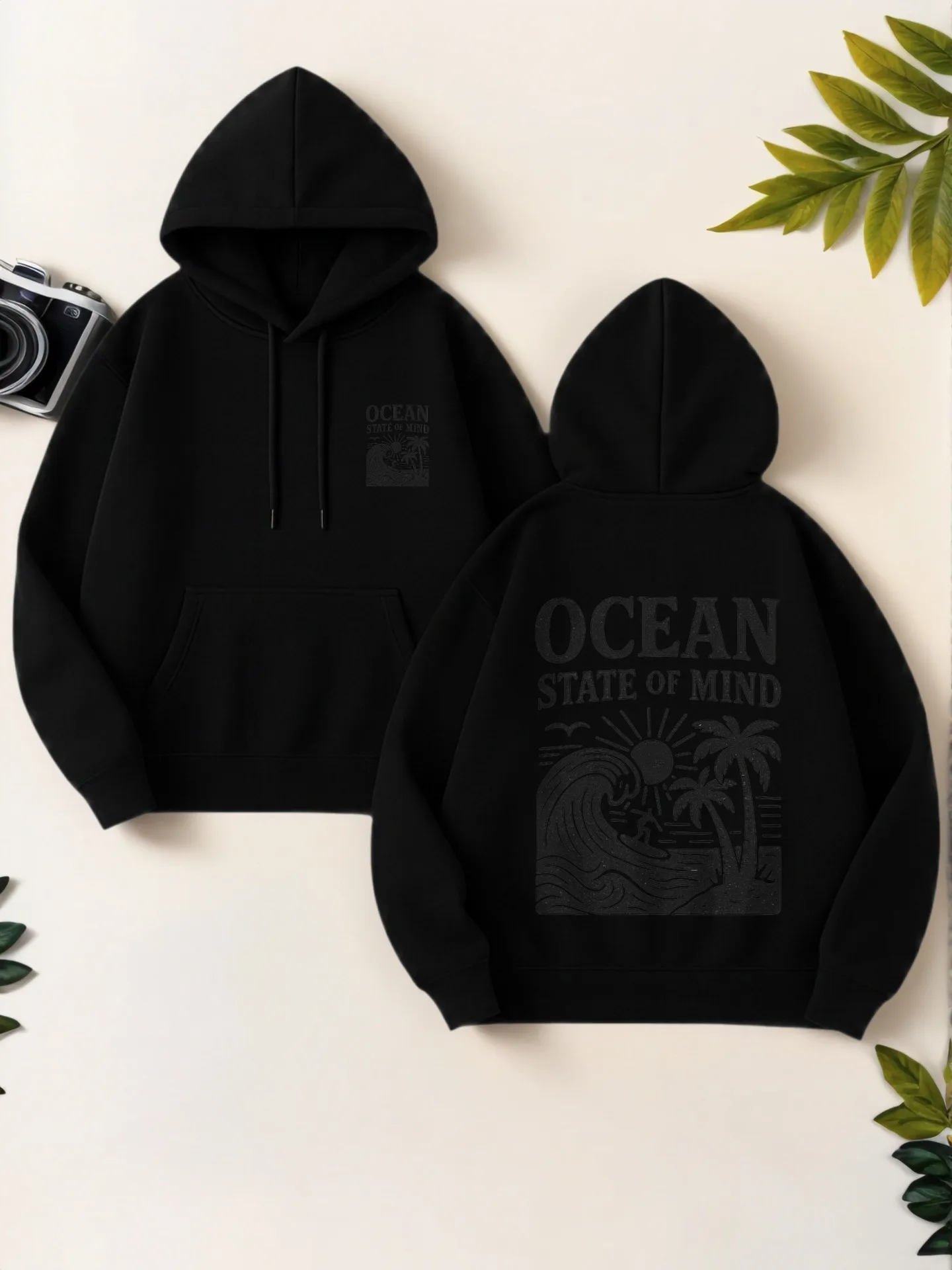 

Graphic Hoodie Women, Ocean - State of Mind Print, Casual Aesthetic Design, Soft Fabric, Vacation Outfit, For Young Men