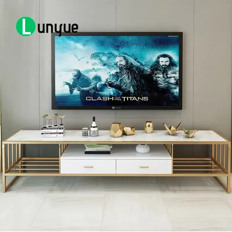 Luxury White Modern Metal Marble TV Cabinet Stand for Living Room Bedroom Hotel Furniture Storage Console Table Home Decor