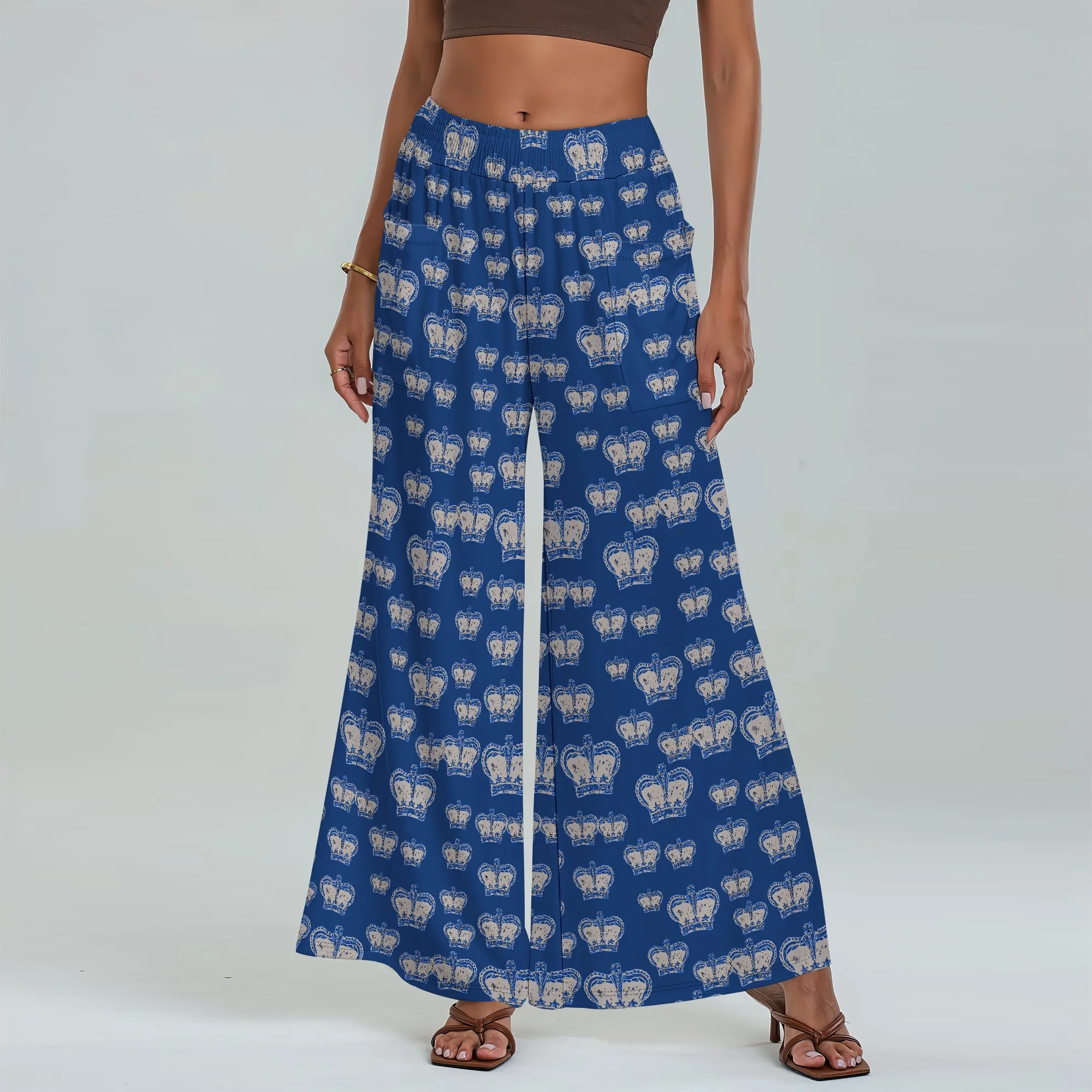 

Women's Wide Leg Pants with Pockets Crown Pattern for All Seasons Casual Comfort Wedding Guests Cocktail Party Gala