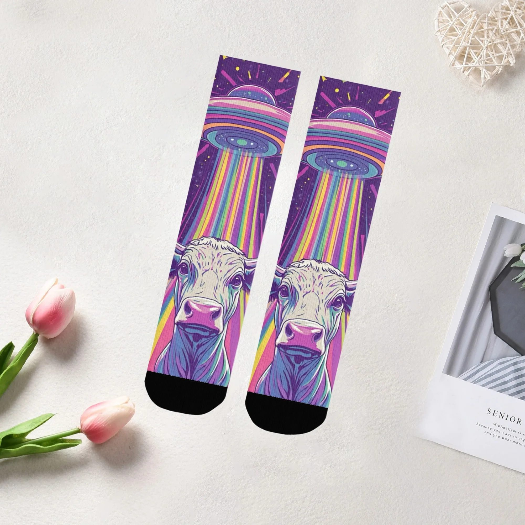 أزياء مضحكة الجدة الرجال طاقم الجوارب UFO البقرة طباعة نمط هدية مثالية لصديقها أو الزوج الجوارب نمط تريبي فريد #6