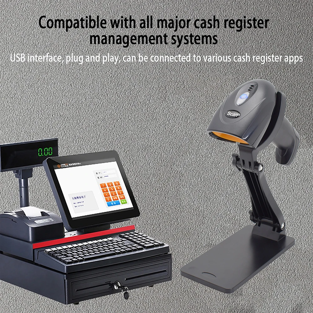 Handheld 2D Barcode Scanner with Stand USB Wired 2.4G Bluetooth Wireless  Scanner Automatic scanning For Pos QR Code Reader