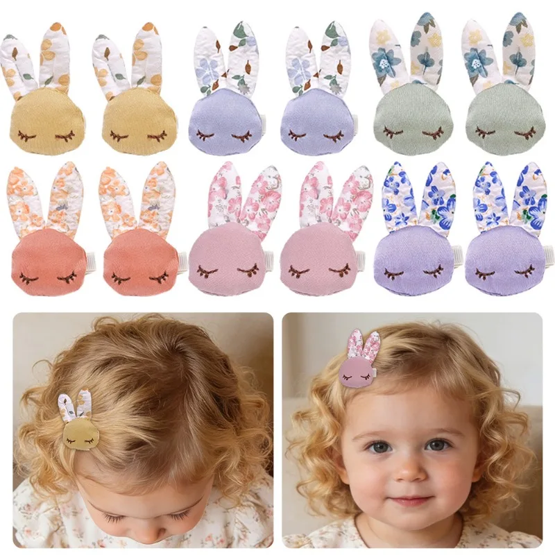 

2 шт. заколки для волос в виде кроликов для девочек, милые, с цветочным узором, модные, игривые, стильные, веселые аксессуары для волос, детские, для весенней повседневной прически