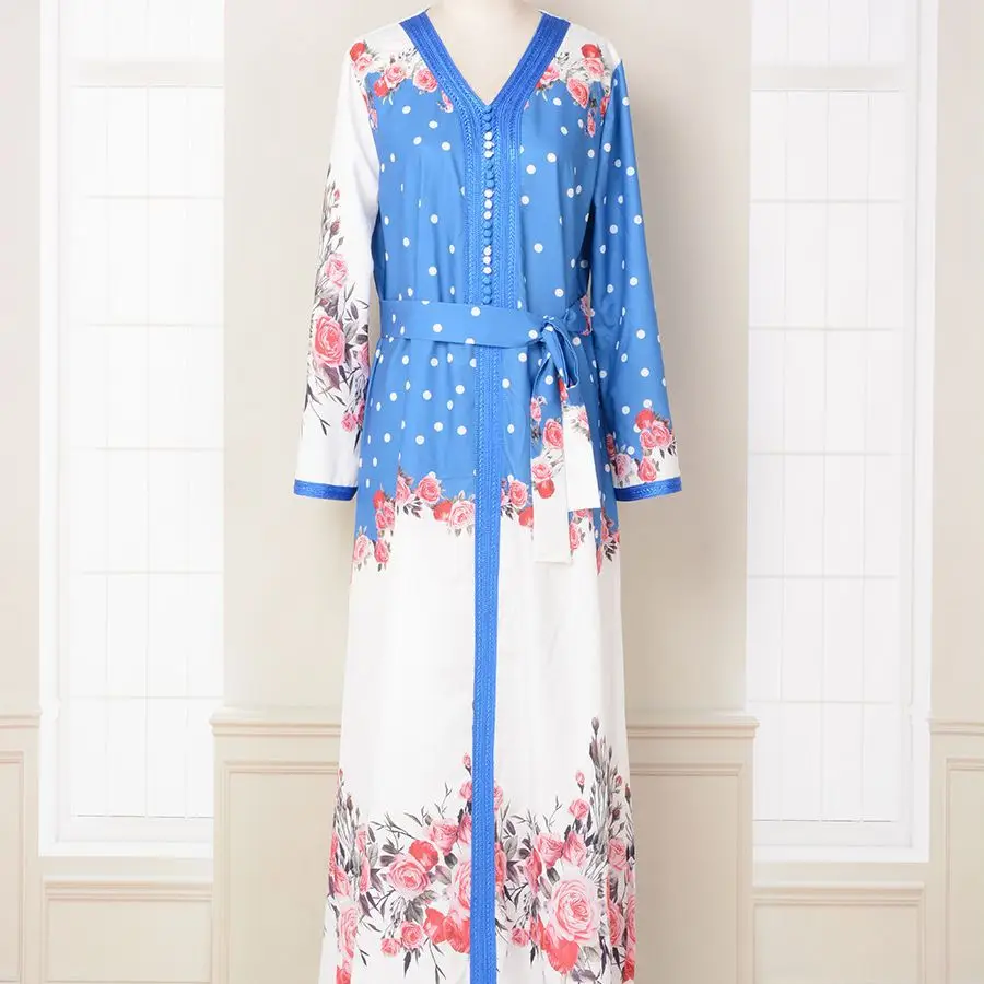 Satin Printed and Colored Lace Robe for Women Arab Party Fashion Dress