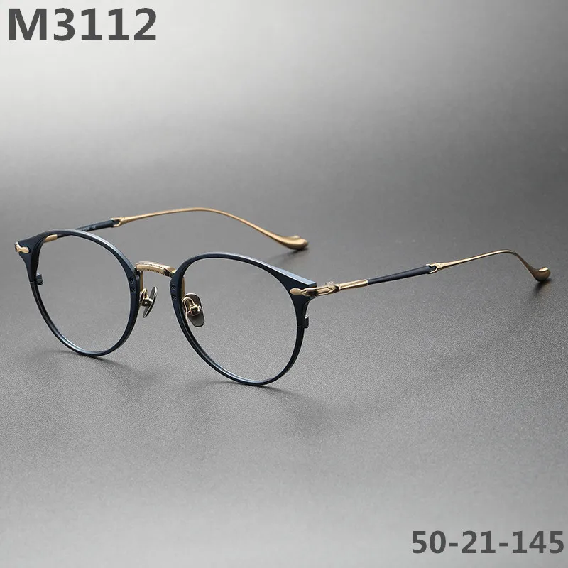 Montura de gafas de titanio puro para hombre, anteojos ultraligeros, redondos y Vintage, hechos a mano, diseño japonés, moda M3112, 2024