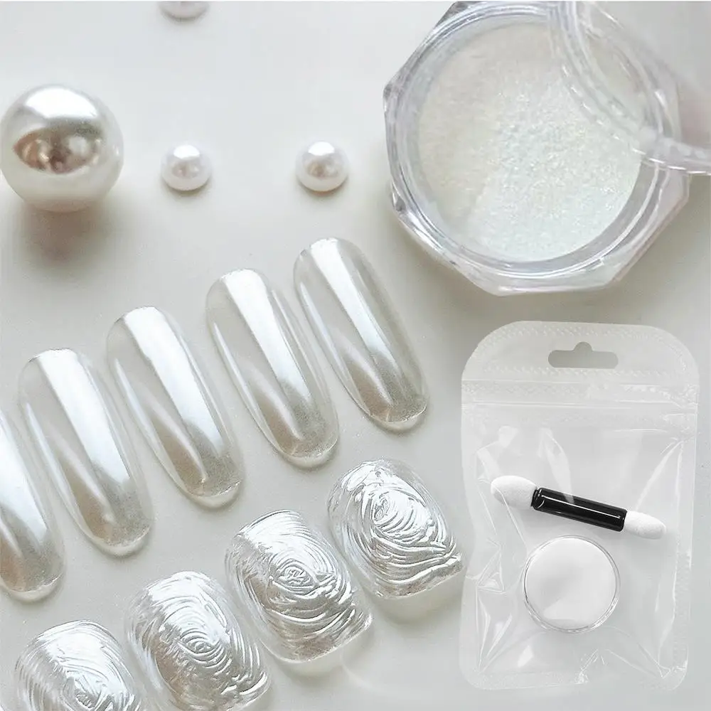 0.2g/1Jar Shimmer White Pearl Nail Art Powder Magic Mirror Chrome Nails Pigment Dust for Nails Decoration Manicure Rubbing Dust