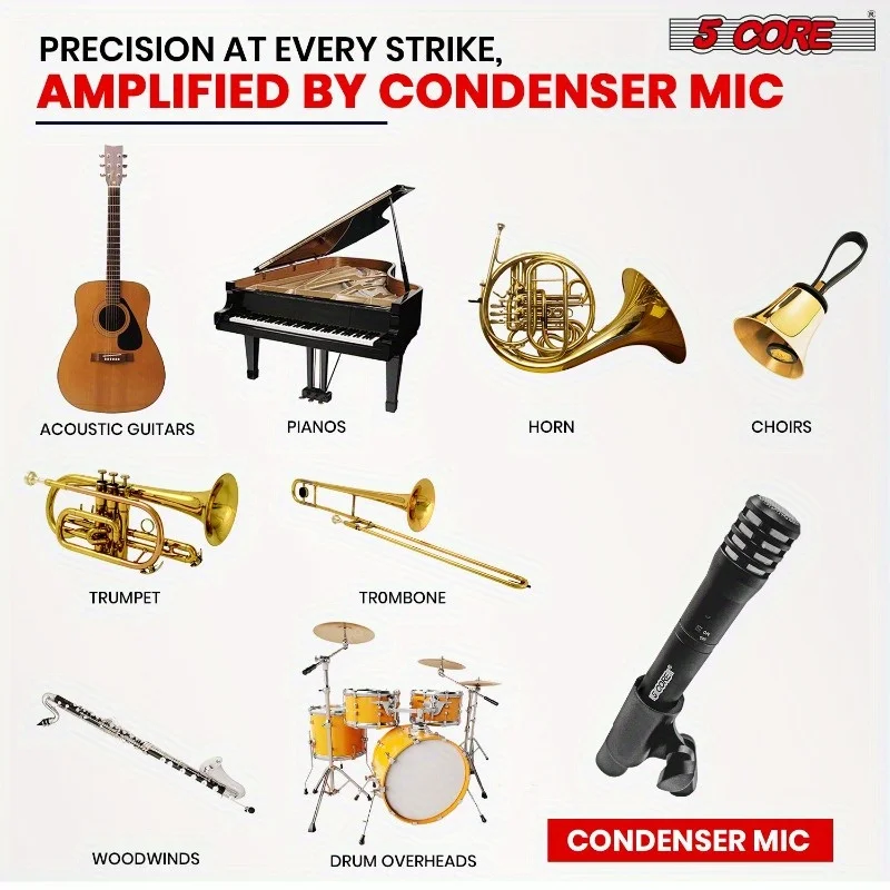 5 Nuclear Professional Instrument Microphone Pencil Microphone Condenser Cardiod Unidirectional Stick Microphone，Windscreen