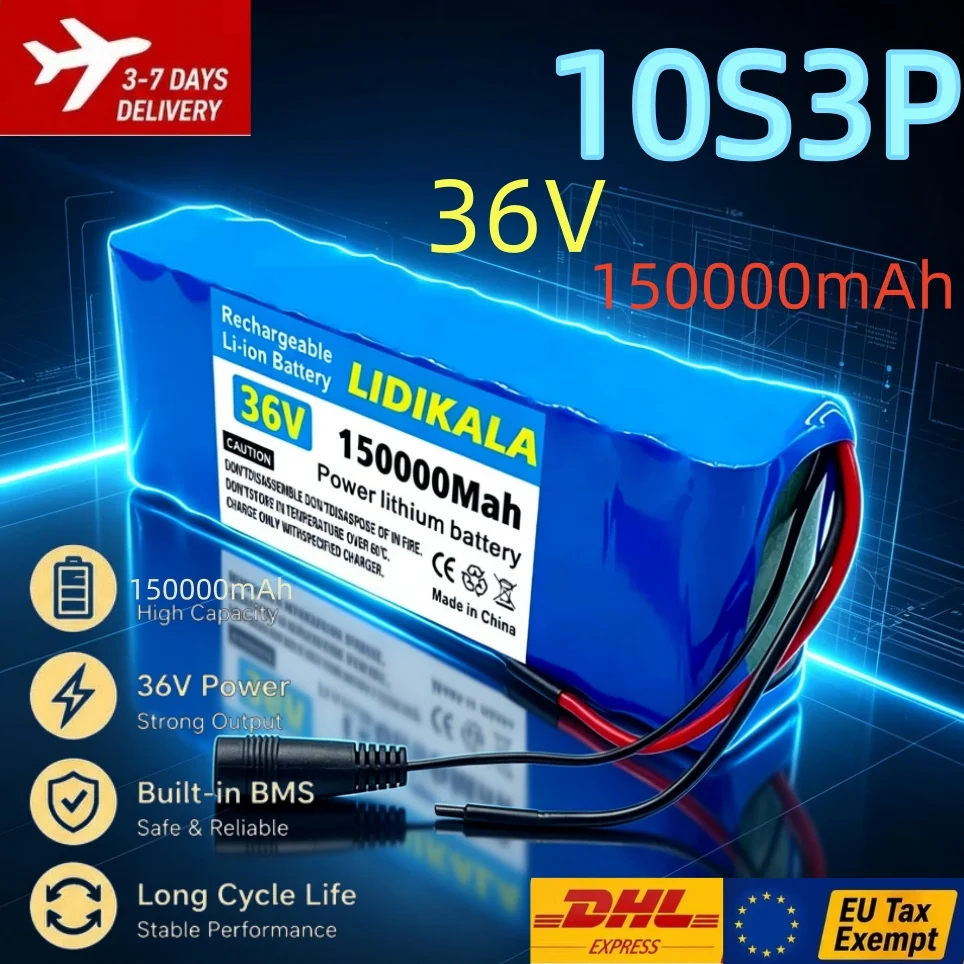 36V 10S3P 150000mAh Lithium-Akku mit großer Kapazität und integriertem BMS-Schutzmodul zum Laden von Lithium-Batterien für Elektrofahrzeuge/Roller/Scooter.