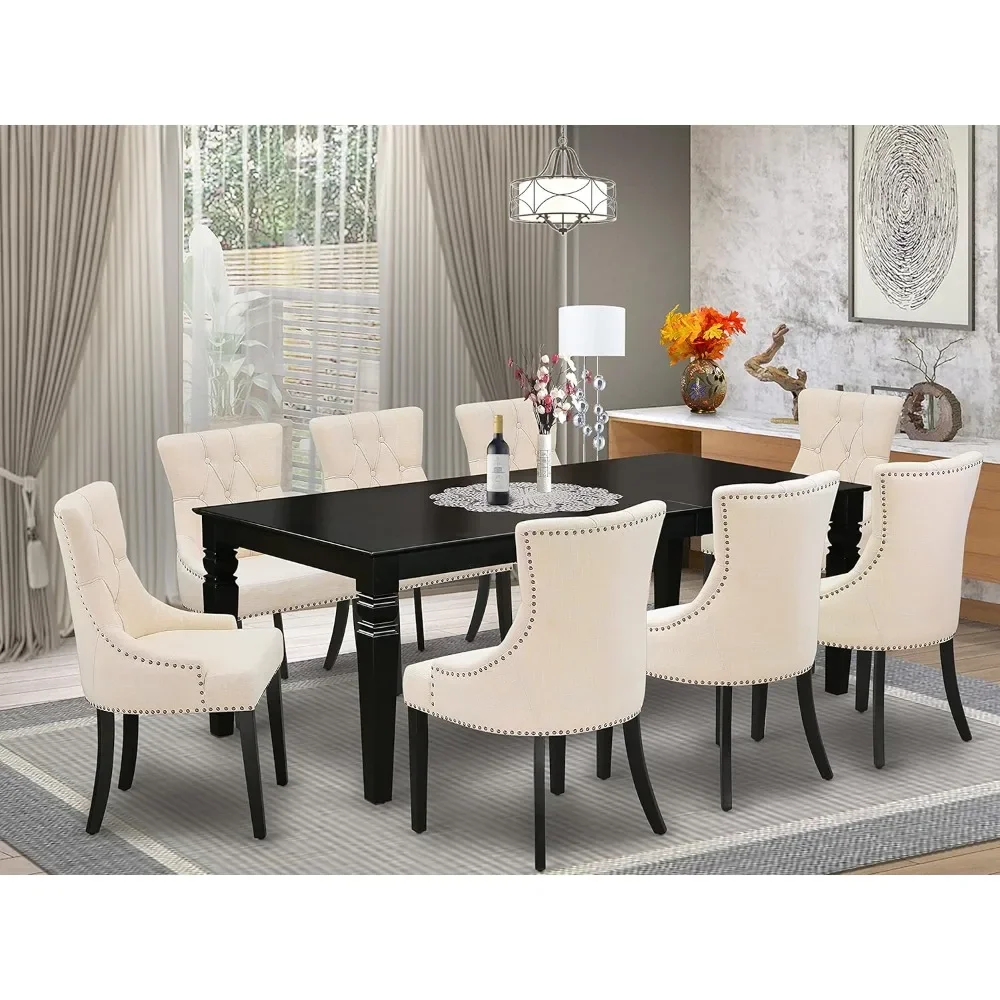 

9 Piece Room Set Includes a Rectangle Butterfly Leaf Kitchen Table and 8 Light Beige