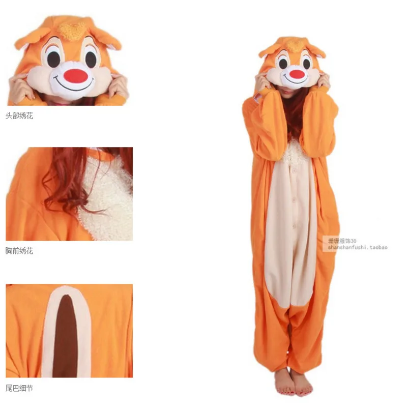 Disney Chip \'n\' Dale Cosplay Costume Anime Adult Animal Chipmunk Onesie Kigurumi Brown Squirrel Pajamas Halloween Christmas Gift