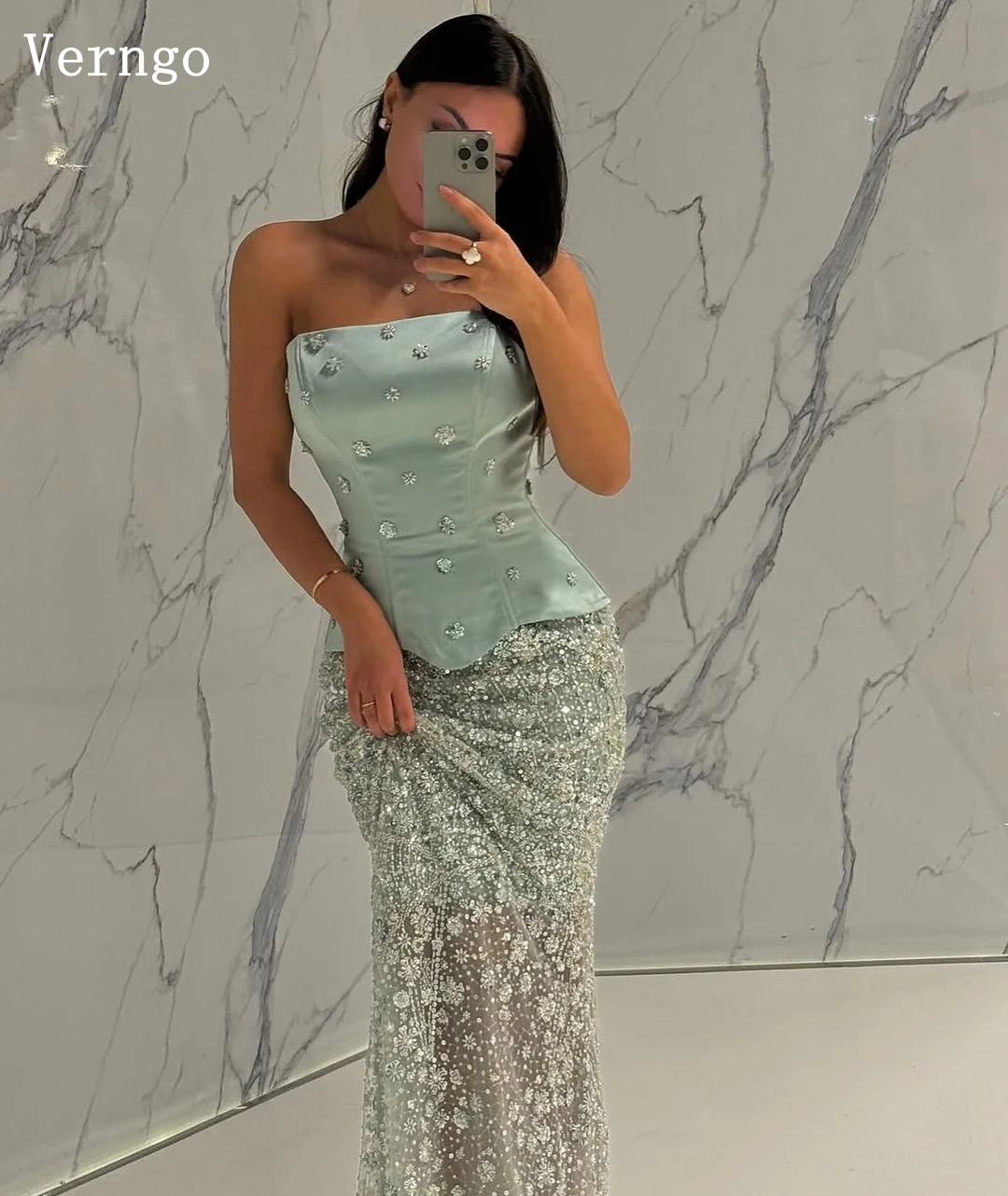 Verngo Groene Lovertjes Zeemeermin Galajurk Elegante Applicaties Een Lijn Arabische Avondjurk Eid Formele Jurken Aangepast