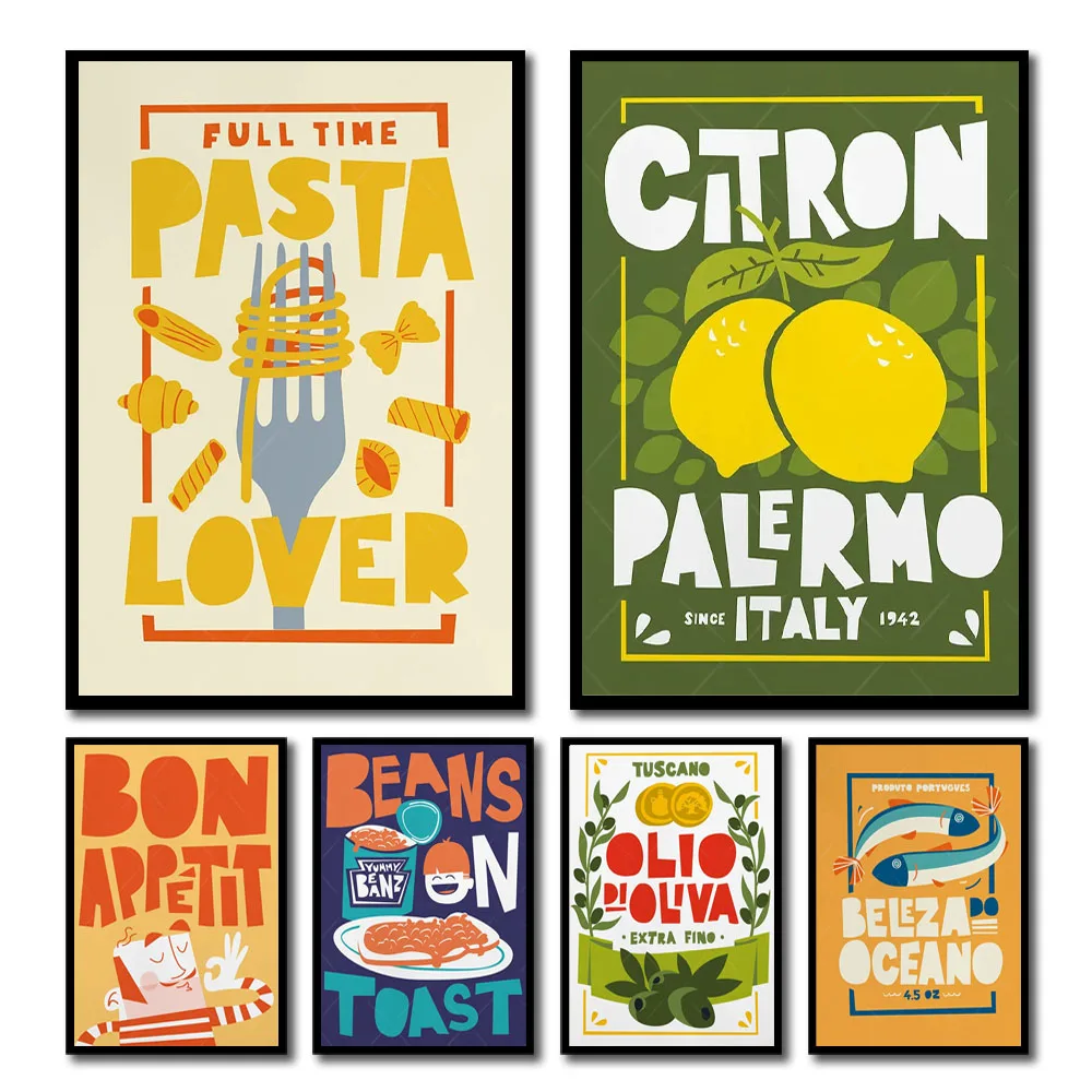 Beans on Toast Cartoon Funny Food Prints and Posters Bon Appetit Quote Canvas Painting Kitchen Wall Picture Club Bar Shop Dec