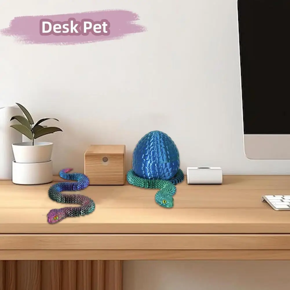 Movable Snake Model 3d Printed Snake Egg Figurine with Movable Joints Articulated Snake Desktop Decoration Ornament Fidget Toy
