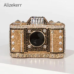 Camera Shaped Diamond Evening Clutch Bags 2024 New Boutique Novelty Metallic Rhinestone Purses And Handbags Bridal Wedding Party