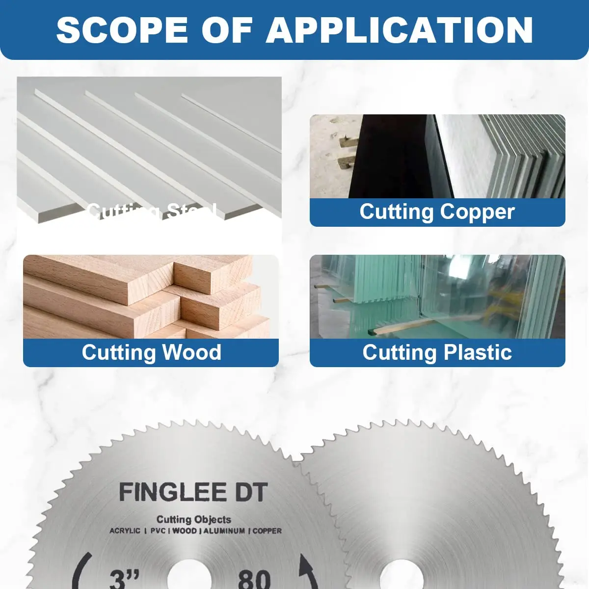 FINGLEE DT 3inch 76mm HSS Circular Saw Blade, 80Teeth High Speed Steel Cutting Disc with 10mm Arbor, for Rotary Tools Wood