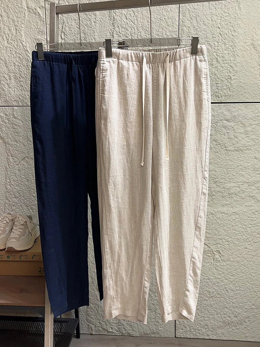 

Linen Men's Casual Pants Elastic Waist Versatile Lightweight Breathable Spring Summer Loose Fit Cone Shape