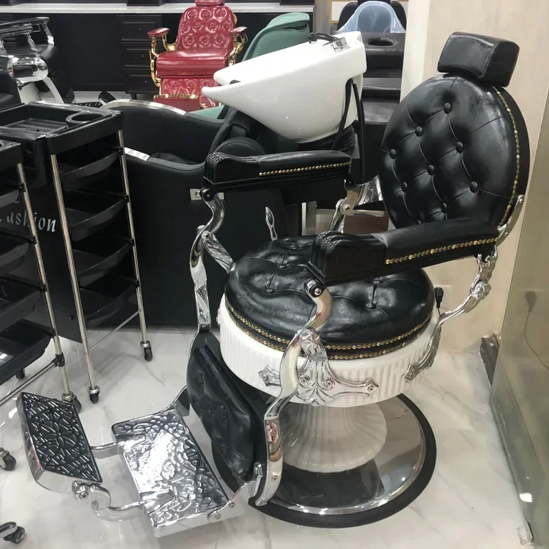 Golden luxury luxurious black hair salon shop furniture silla de barberia profesional hydraulic barber chairs chair for men