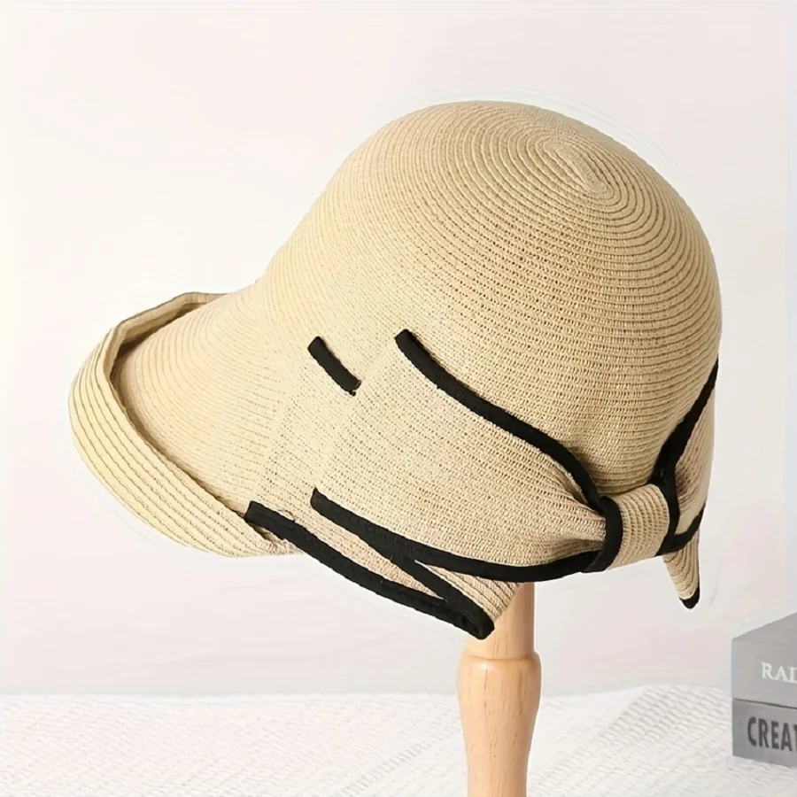 Japanese style Xiaoyan Spring/Summer outing leisure sunshade straw hat Korean version bow curled edge fisherman hat Women\'s vers