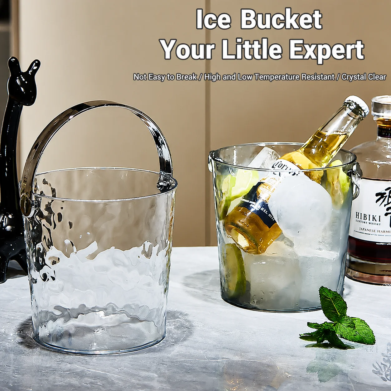 Light luxury ripple-pattern thickened transparent ice bucket high-look home and commercial ice bucket for bar KTV beer and ice