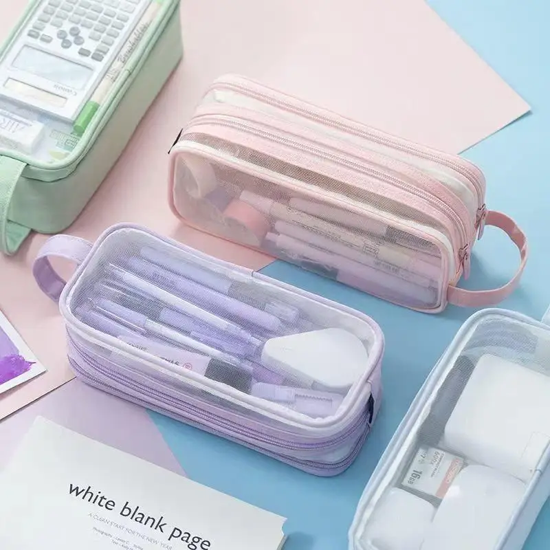 Pencil Case Transparent Multicolor Large Capacity Scratch-proof Stationery Cosmetic Pouch for Travel School Office