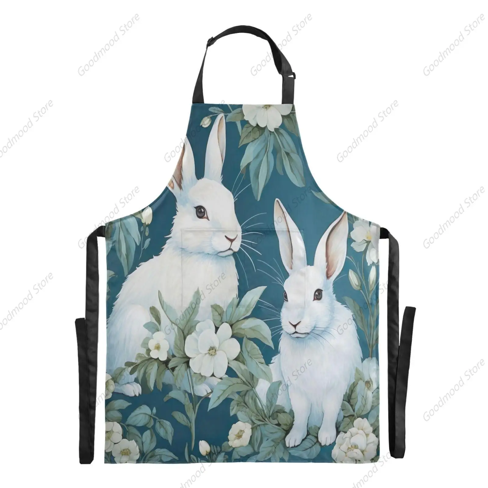 Apron, White Bunnies Aprons for Women with Pockets Adjustable Cooking Aprons for Kitchen Gardening and Men