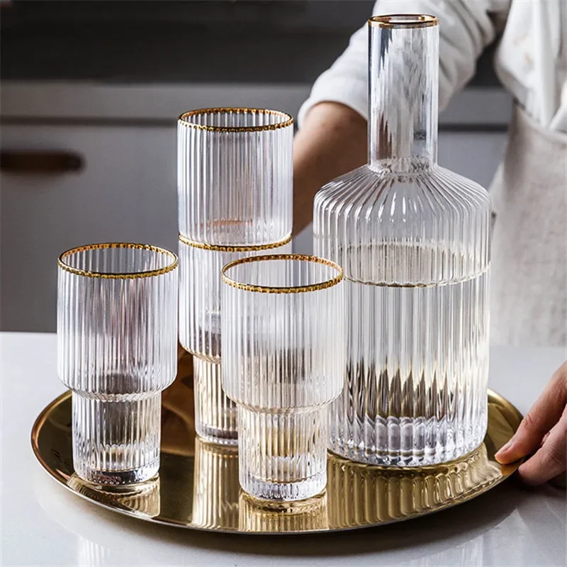 Nordic Phnom Penh Vertical Stripes Transparent Glass Fruit Juice Water Cup Milk Jug Water Bottle Glass Wine Cup Household Kettle