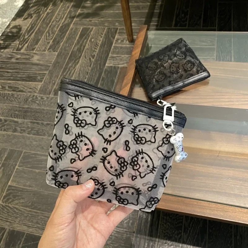 Bolsa de Maquiagem Transparente Hello Kitty com Zíper, Organizador de Cosméticos em Estilo Cartoon, Estojo de Armazenamento Portátil para Meninas