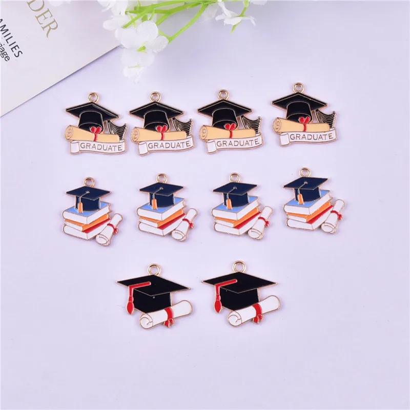 Mix 10pcs/pack Graduation Cap Metal Charms Pendant Jewelry Making Craft DIY