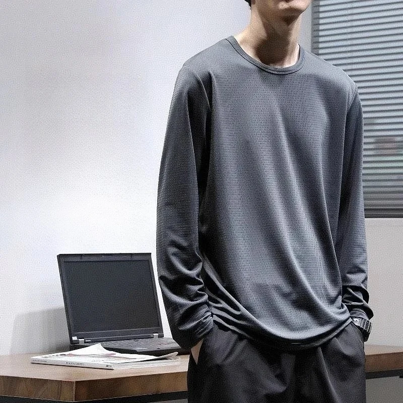 

Baggy Ice Silk T Shirt for Men Luxury 2025 Man Pullovers High Brand Emo Streetwear Normal Tshirt Elasticity Social Sweatshirts