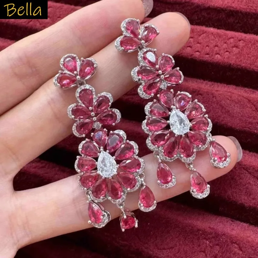 أقراط على شكل زهرة بيضاء للنساء مجوهرات فاخرة حلوة أزرق فوشيا أخضر أصفر زهرة أقراط متدلية طويلة لحفلات العشاء #3