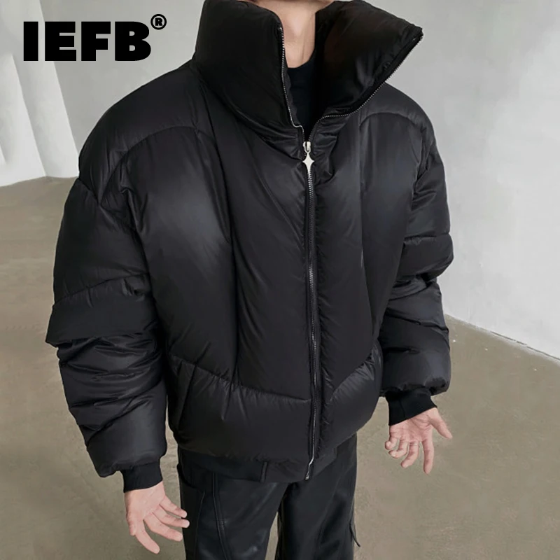 IEFB Simple Men\'s Cottom Coat Casual Stand Collar Korean Loose Thickened Winter Solid Color Loose Male Padded Jacket Chic 9C8621