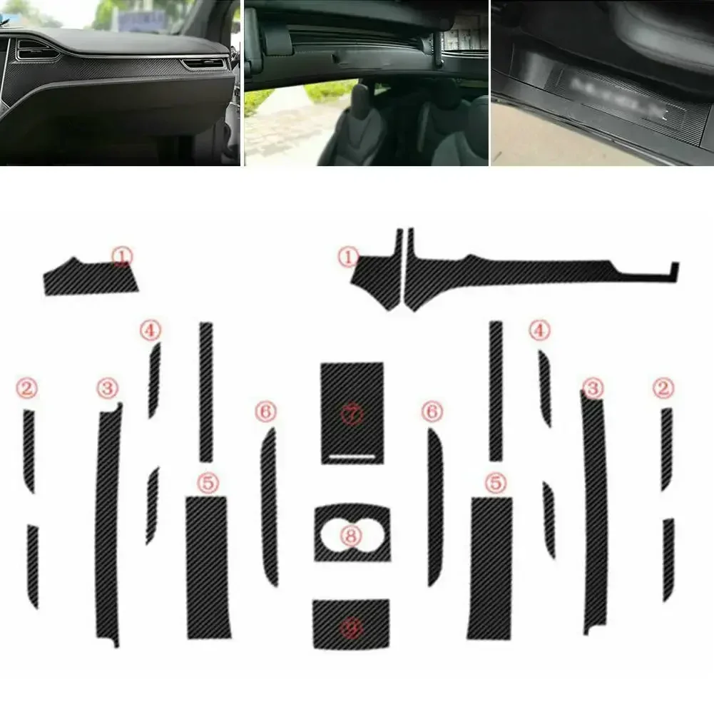 LHD For Tesla Model X S 2012-2021 Carbon Fiber Black Center Console Wrap Sticker Trim Kit/set Vehicle Replace Accessories