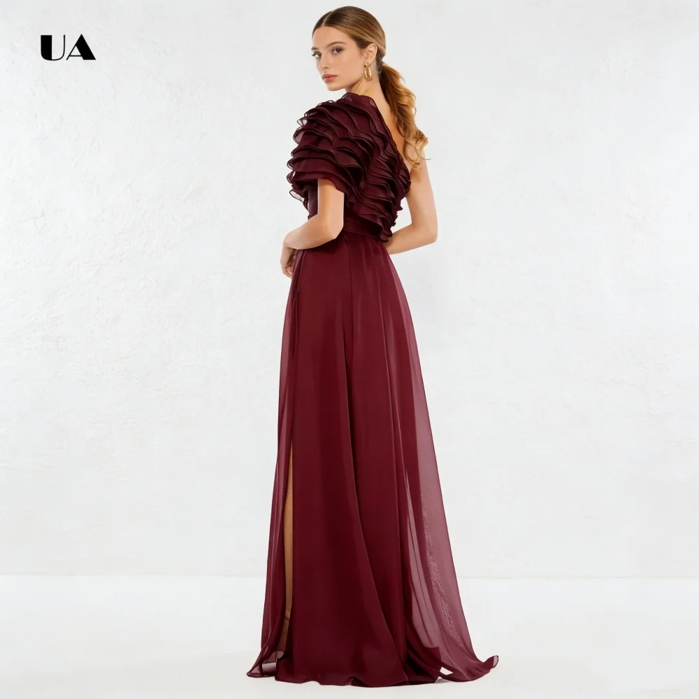 

ULBYANRY A-line Prom Dress with Asymmetrical Neck, Tiered Ruffed Tulle Evening Dress, One-shoulder Draped Customized Party Gown