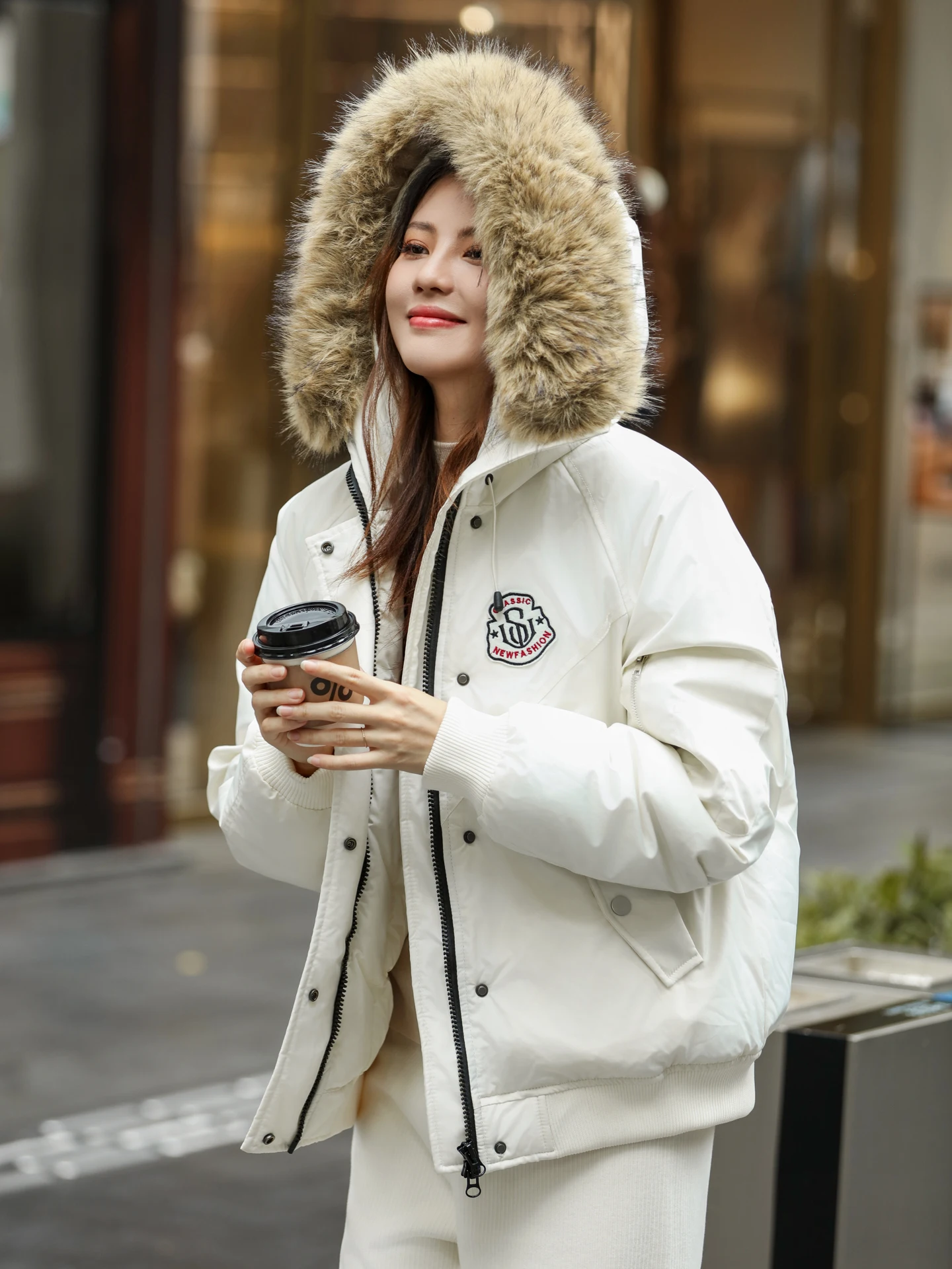 Loose Fit Thiened Blue down Jaet Women's Korean Sle Winter Coat with Large Fur Collar Warm Cotton Quilted Outerwear