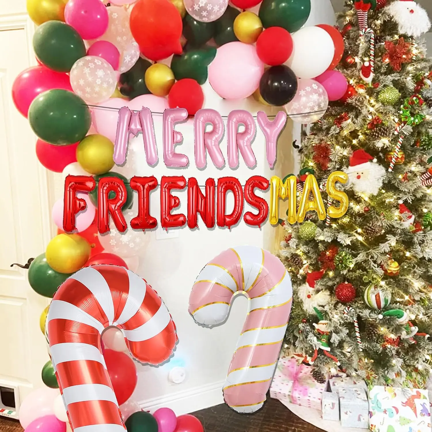 LaVenty Merry Friendsmas Party Decorations Merry Friendsmas Banner Balloons Friends-Themed Christmas Party Garland Bunting