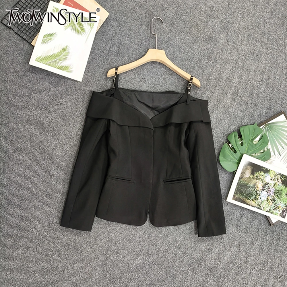 

Сексуальные облегающие однотонные куртки TWOTWINSTYLE для женщин, шикарная куртка с квадратным воротником, длинными рукавами и карманами, женский стиль KJA502975