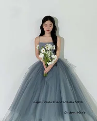 Giyu Fairy Dusty Blue Tulle Wedding Dresses Korea Photo shoot Spaghetti Straps Bridal Gowns Evening Party Dress Corset Back