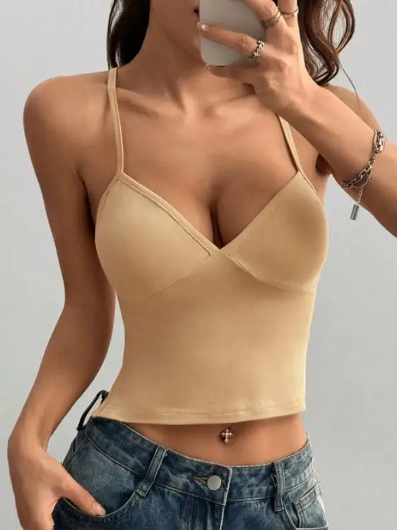 

Sexy Women's Camisole Summer European and American Trend Spicy Girl Deep V-Neck Backless Asymmetrical Lace Up Camisole Vest