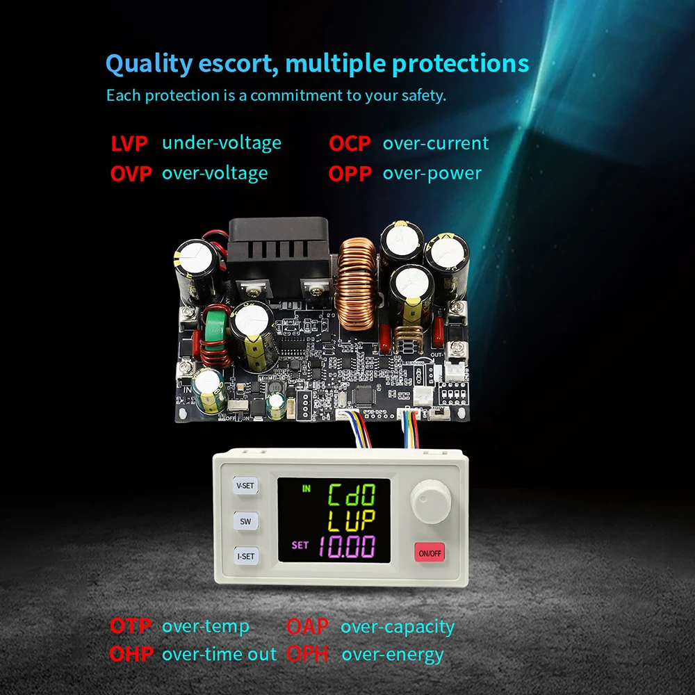 22A 2000W CNC Adjustable Direct Current Stabilized Voltage Power Supply Base Plate Constant Voltage and Current Step-down Module