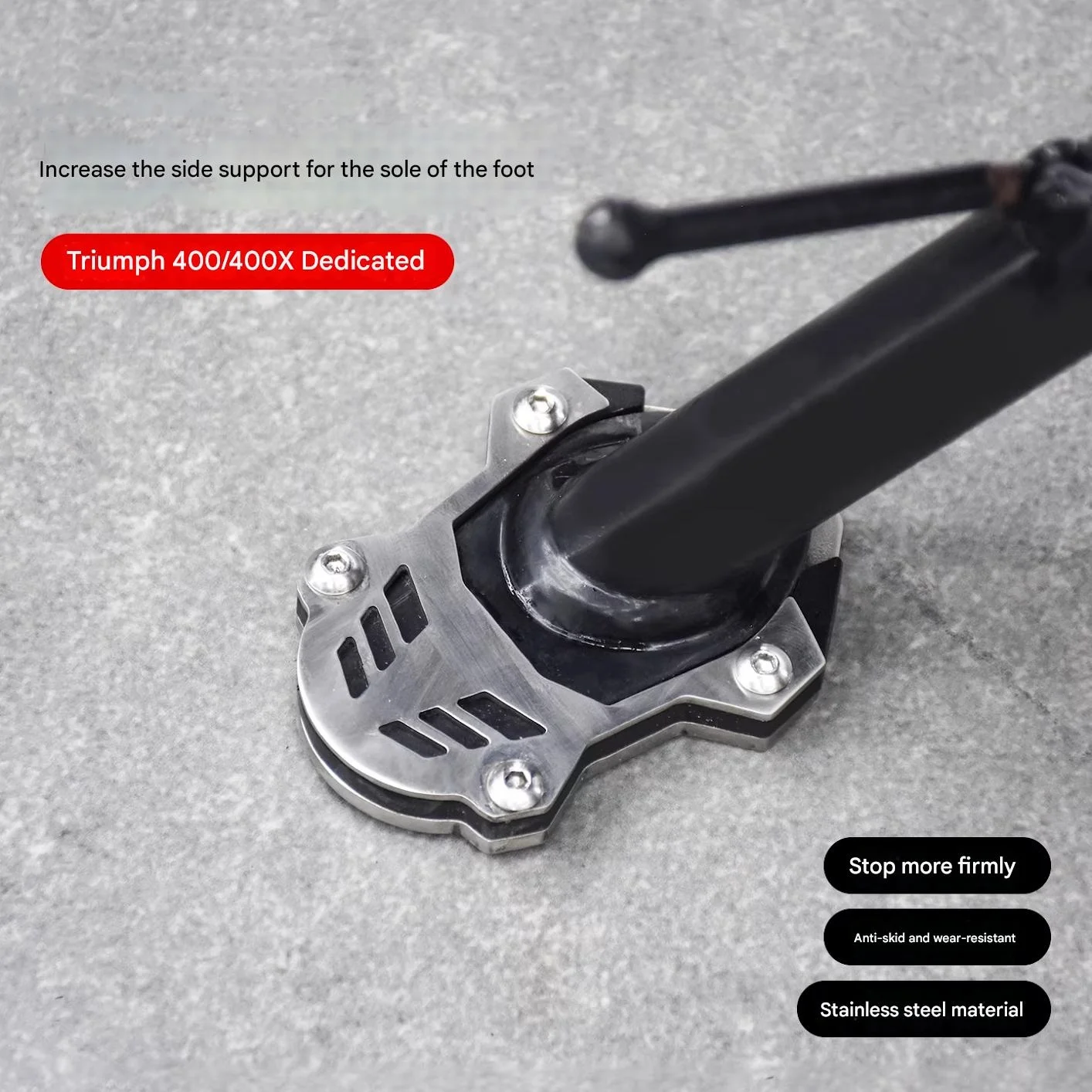For Triumph Scrambler 400X Side Stand Extension Pad Anti-Slip Kickstand Foot Base No Drill Easy Install Upgrade Part