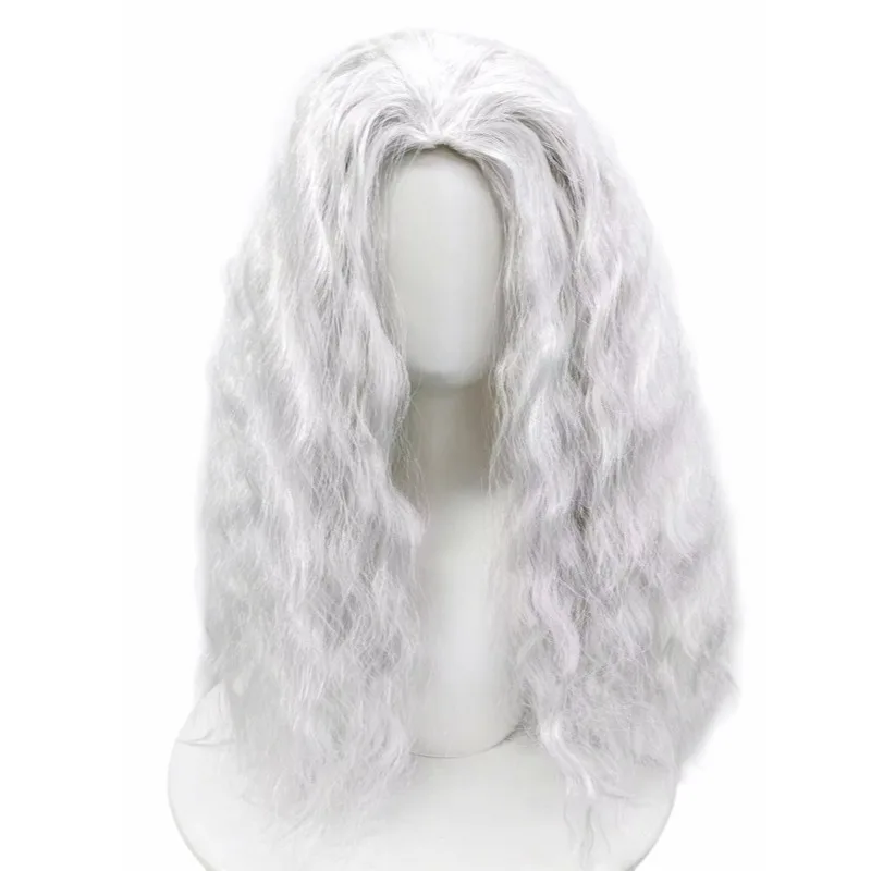 White Silver Gray Synthetic Fiber Long Curly Wig Big Waves Fluffy Voluminous Thick Hair with Part Heat Resistant Adjustable Cap for Women Girls Cosplay Party Halloween Masquerade Ball Theatre Stage Show Role Play