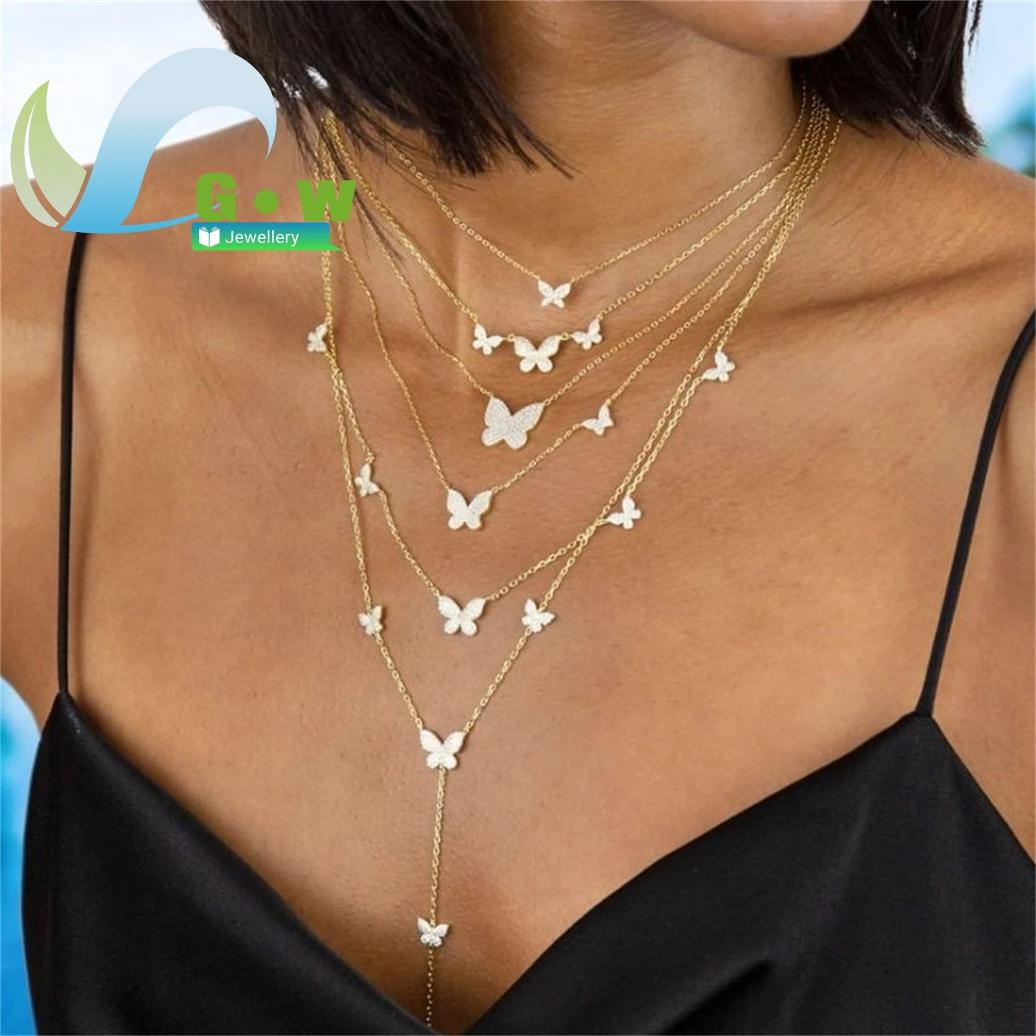 

Trendy Butterfly Element Necklace Micro Inlaid Zircon Collarbone Chain Ins Hot Style Cross Border Supply Jewelry Wholesale