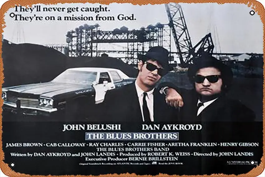 Letrero Metálico - THE BLUES BROTHERS, 1980, dirigido por JOHN LANDIS, John Belushi y Dan Aykroyd (foto) - Placa Metálica de Póster